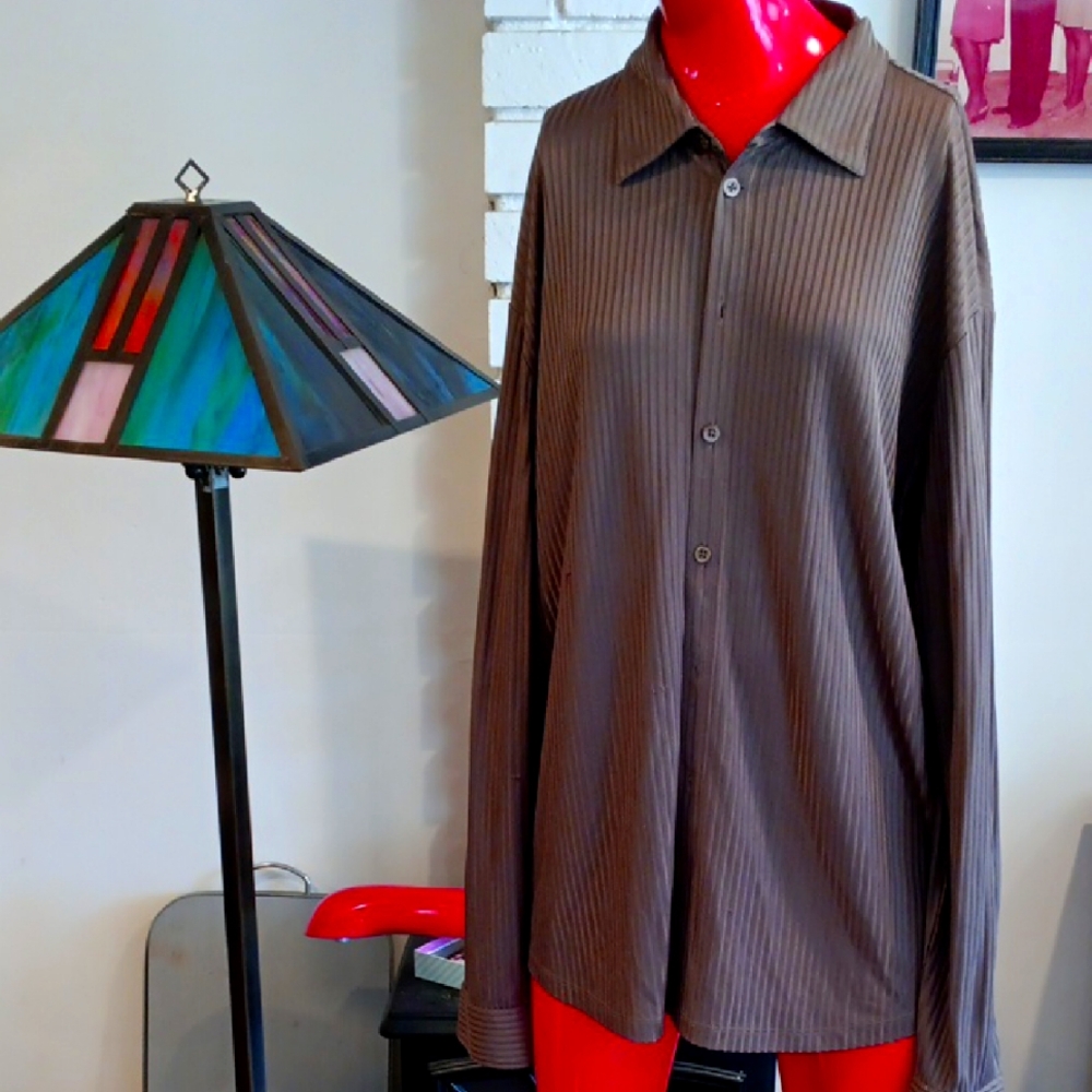 Armani COLLEZION Brown Striped Button-Up Shirt